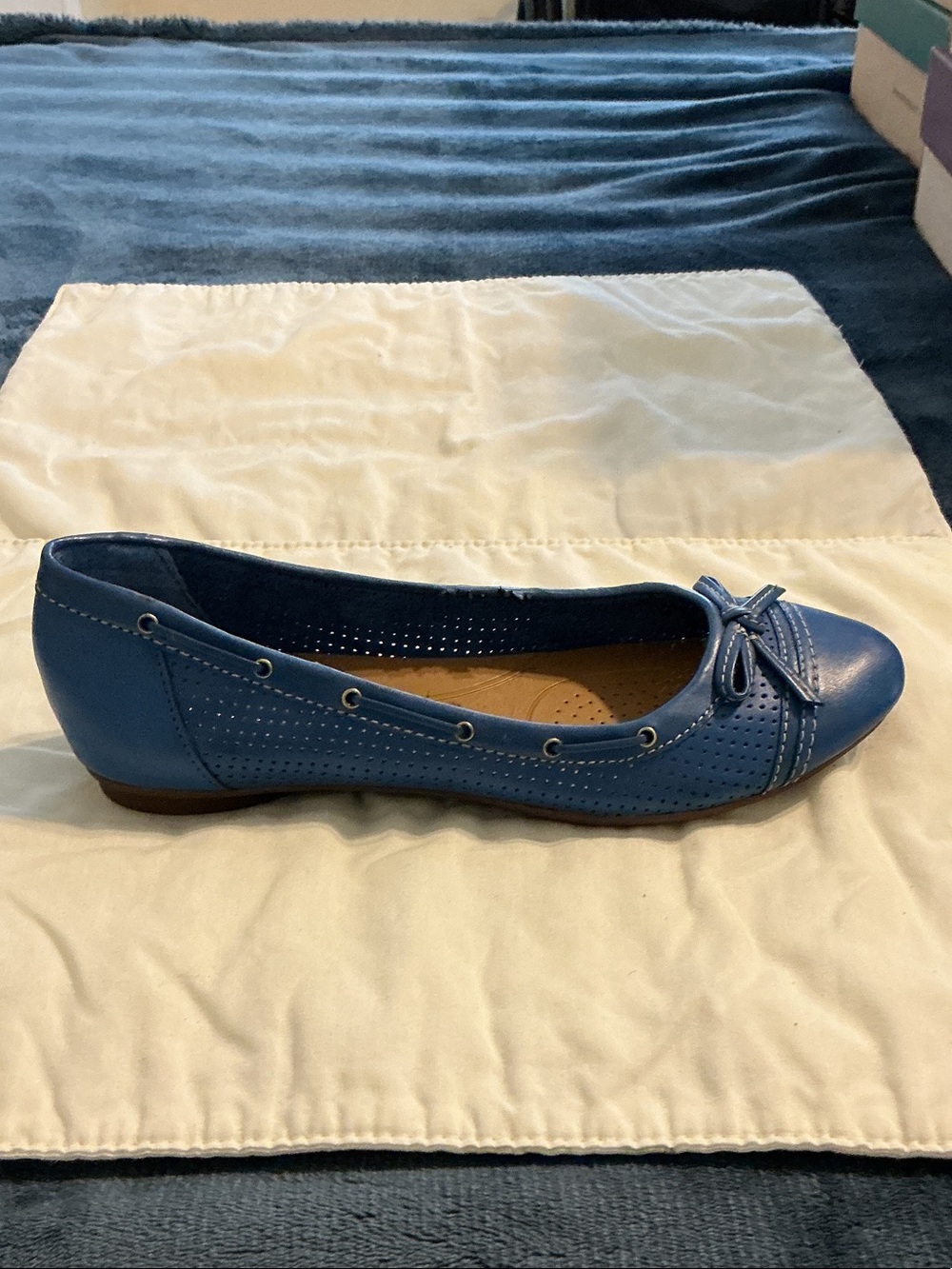 Clarks Blue Perforated Bow-Accent Ballet Flat